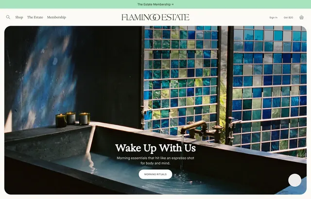 Flamingo Estate morning rituals hero, photographic, dark-mode, dark