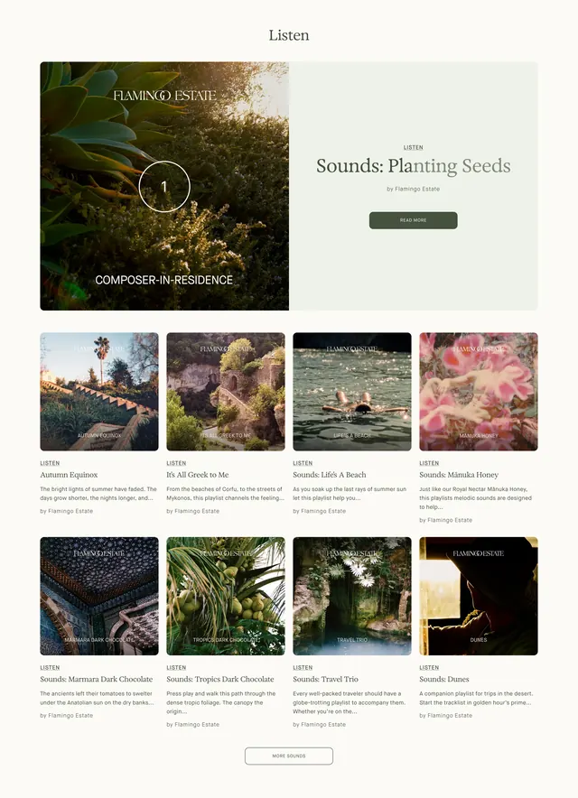 Flamingo Estate Listen sounds grid, minimal, light-mode, light