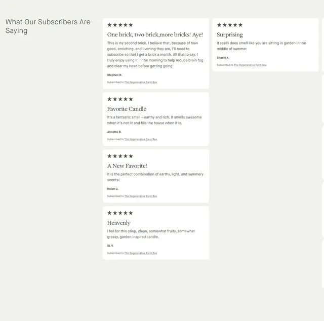 Flamingo Estate subscriber testimonials, minimal, light-mode, light