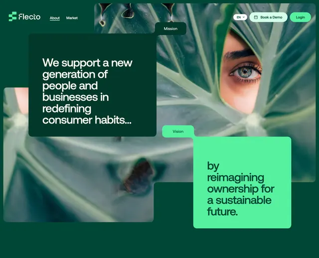 Flecto about page mission and vision hero, minimal, dark-mode, dark