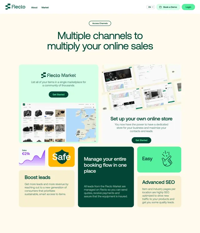 Flecto access channels bento features, minimal, light-mode, light