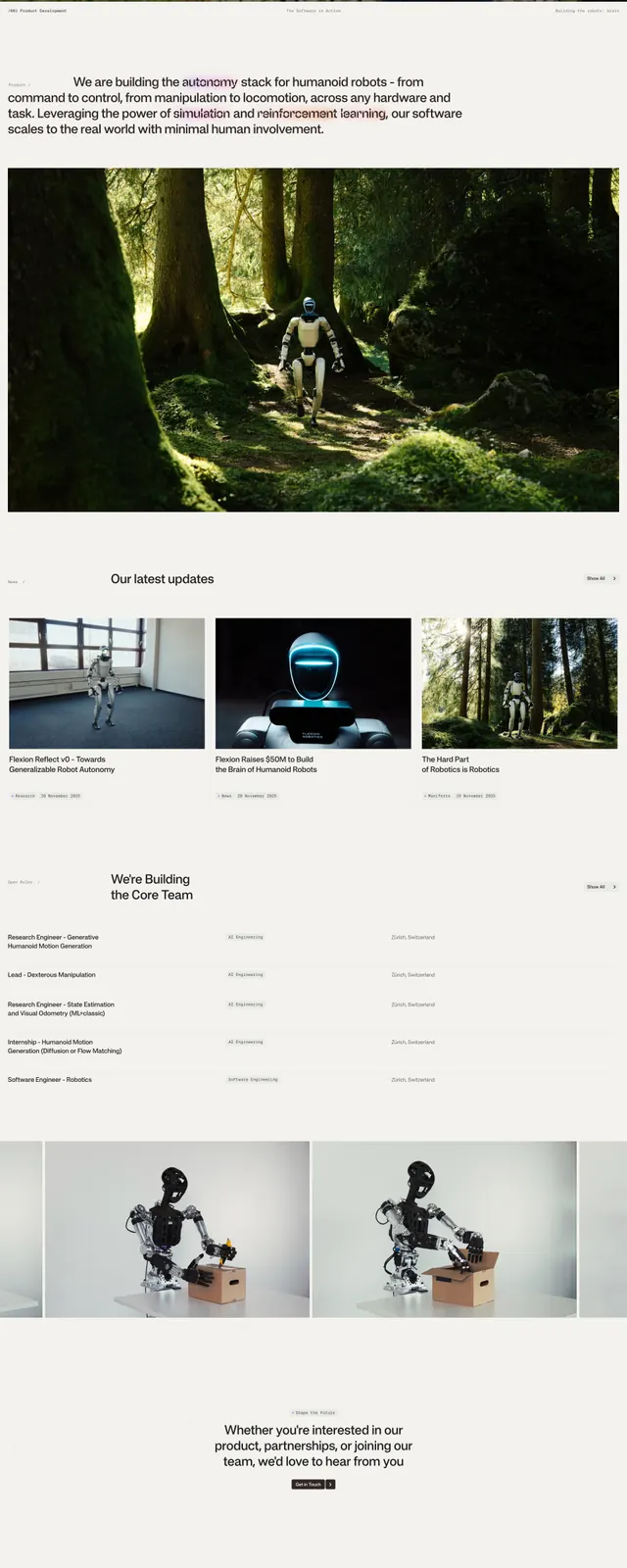 Flexion Robotics Landing Page, minimal, technical, dark