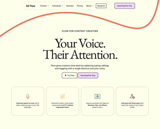 Flow content creators hero, minimal, light-mode, light