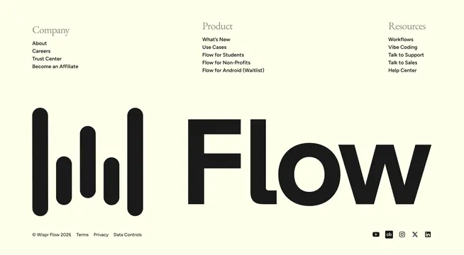 Flow corporate footer, minimal, light-mode, light