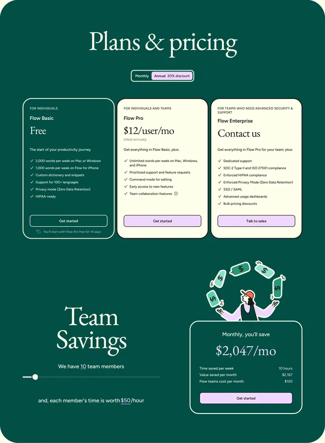 Flow service pricing, dark-mode, minimal, dark
