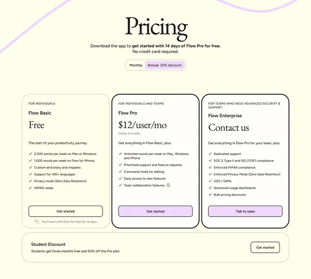 Flow subscription pricing, minimal, light-mode, light