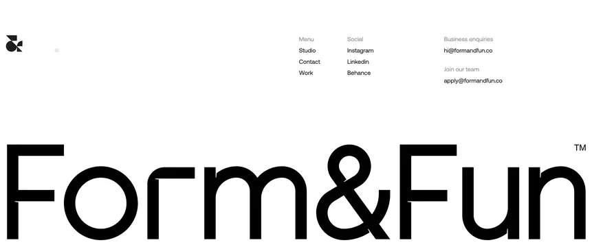Form & Fun oversized wordmark footer, minimal, light-mode, light