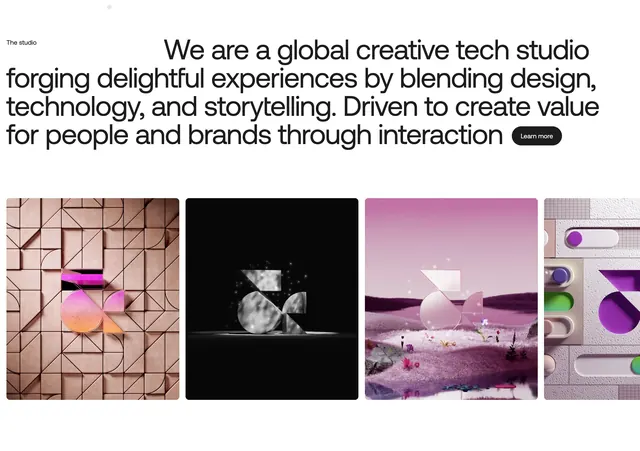 Form & Fun studio mission with 3D gallery, minimal, light-mode, light