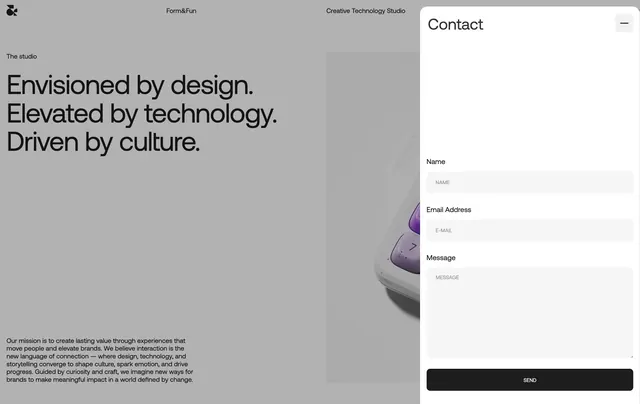 Form & Fun contact with floating form card, minimal, light-mode, light
