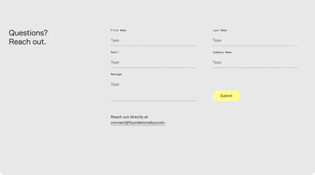 Foundation Alloy minimal contact form, minimal, light-mode, light