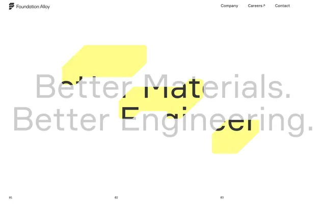 Foundation Alloy hero with yellow blocks, minimal, light-mode, light