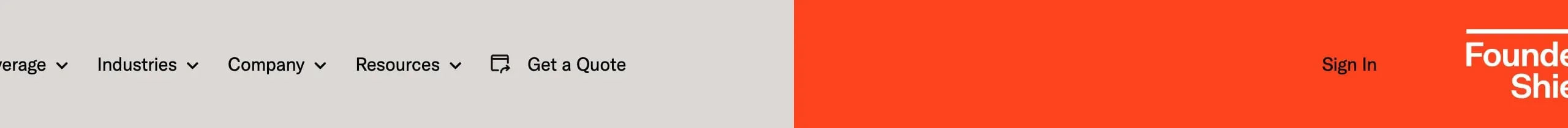 Founder Shield split-color navbar, corporate-clean, minimal, light