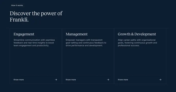 Frankli How It Works Section, dark-mode, minimal, dark