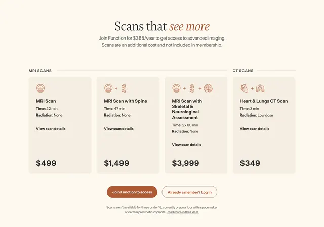 Function imaging and scans pricing grid, minimal, light-mode, light