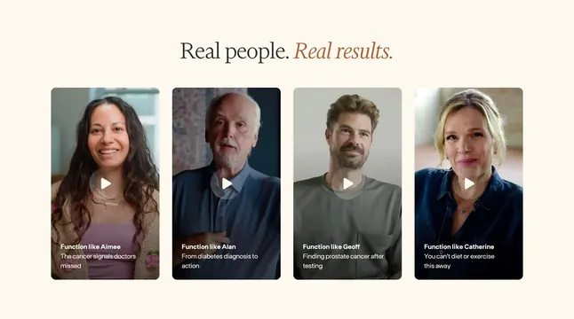 Function real results testimonial video grid, minimal, light-mode, light