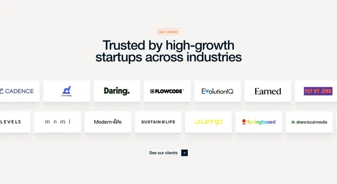 Furey home page client logo wall, minimal, light-mode, light