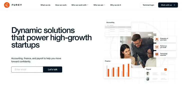 Furey home page split hero, minimal, light-mode, light