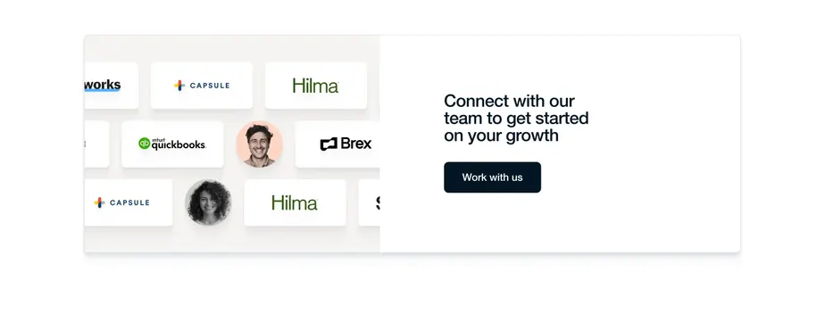 Furey how we work split CTA with logo collage, minimal, light-mode, light