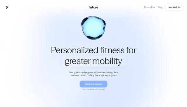 Future personalized fitness waitlist CTA, minimal, light-mode, light