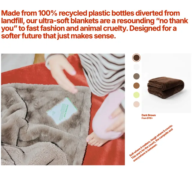 Future Fur recycled-material value proposition, minimal, light-mode, light
