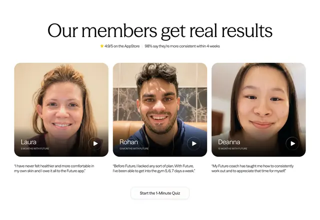 Future member testimonial section, minimal, light-mode, light