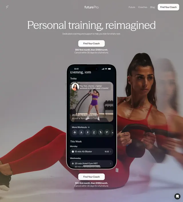 Future personal training hero, minimal, dark-mode, dark