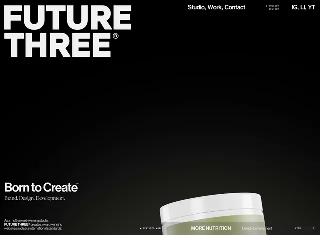 Future Three brand hero, dark-mode, minimal, dark