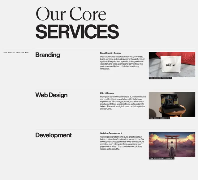 Future Three core services list, minimal, light-mode, light