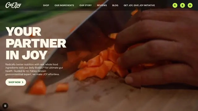 Get Joy video hero with fresh ingredients, minimal, light-mode, warm
