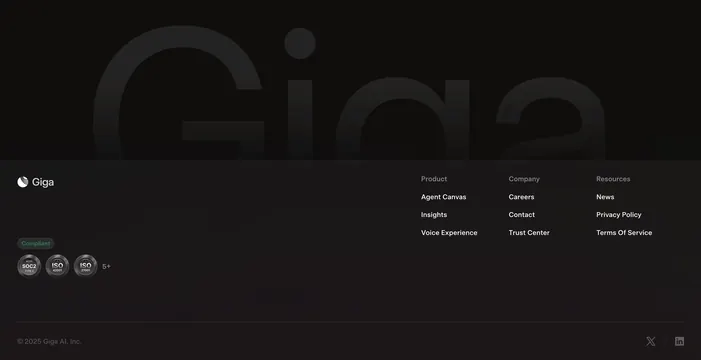 Giga dark links footer with watermark, dark-mode, minimal, dark