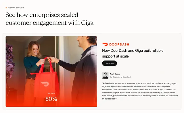 Giga DoorDash customer spotlight testimonial, light-mode, minimal, light