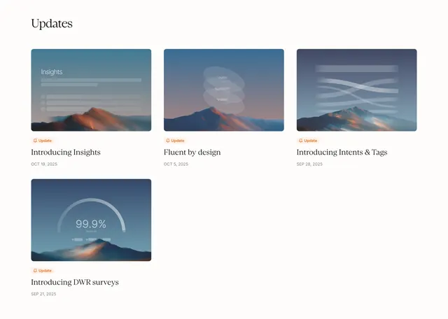 Giga product updates blog grid, minimal, light-mode, light