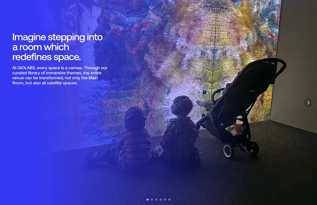 GIOLABS immersive themes carousel feature, dark-mode, gradient-heavy, dark