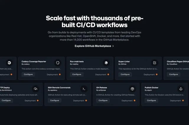 GitHub CI/CD marketplace workflows, dark-mode, minimal, dark