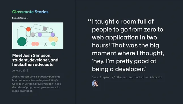 GitHub Education classmate stories spotlight, dark-mode, minimal, dark