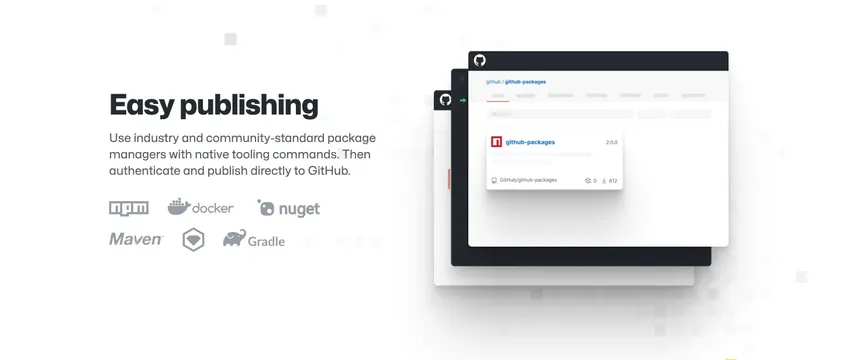 GitHub Packages easy publishing feature, minimal, light-mode, light
