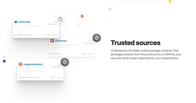 GitHub Packages trusted sources feature, minimal, light-mode, light