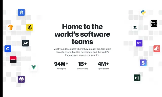 GitHub team section integration, minimal, corporate-clean, light