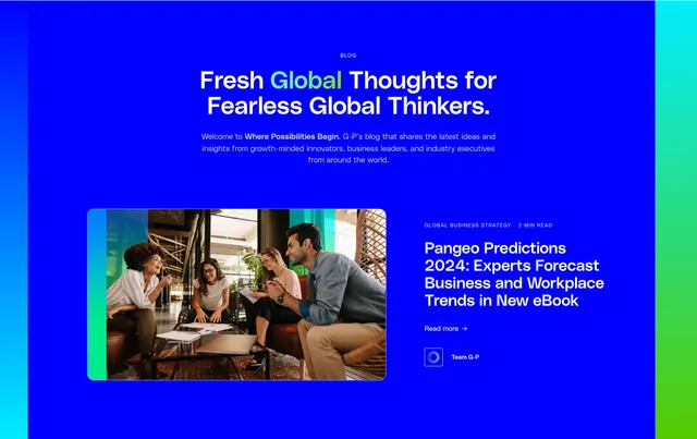 Globalization Partners blog page section hero, minimal, editorial, vibrant