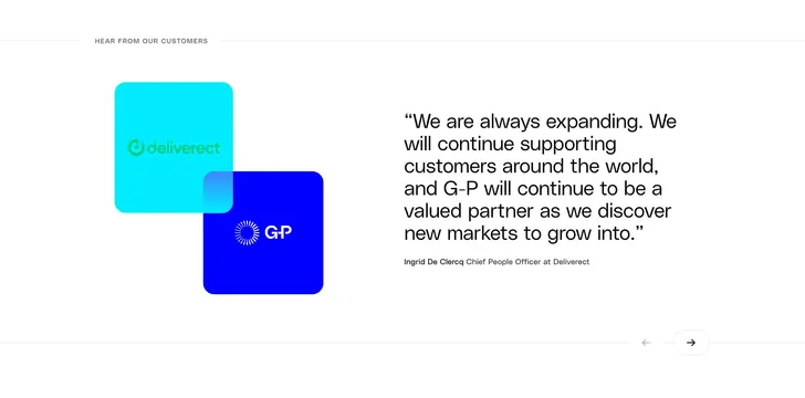 Globalization Partners expand page customer testimonial, minimal, light-mode, light