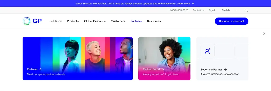 Globalization Partners home Partners mega menu, corporate-clean, light-mode, light