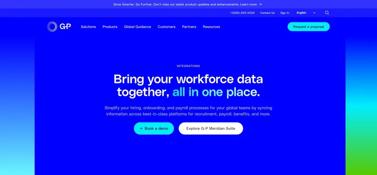 Globalization Partners integrations page hero, dark-mode, minimal, dark
