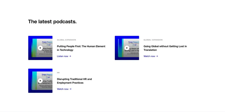 Globalization Partners podcasts page section podcast collection, minimal, corporate-clean, light