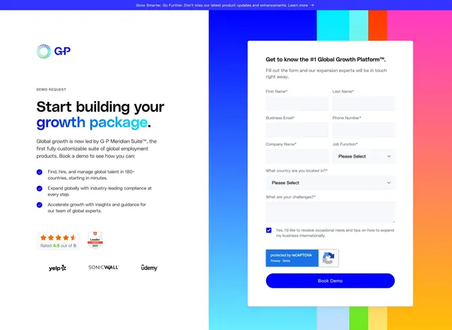Globalization Partners request demo page section form, minimal, corporate-clean, light