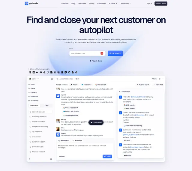 Godmode hero with email capture and dashboard preview, light-mode, minimal, light
