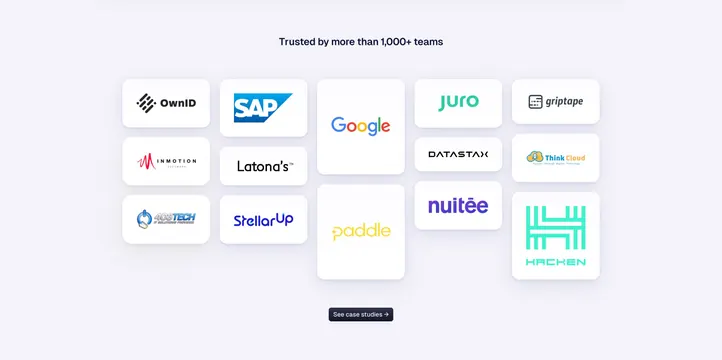 Godmode trusted-by logo grid in cards, light-mode, minimal, light