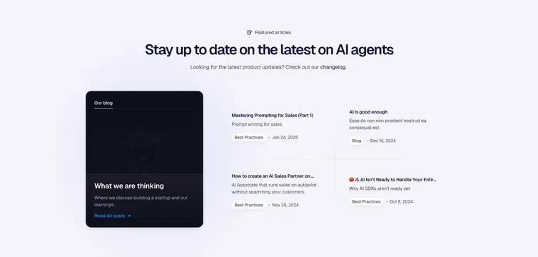 Godmode featured-blog bento with article links, light-mode, minimal, light