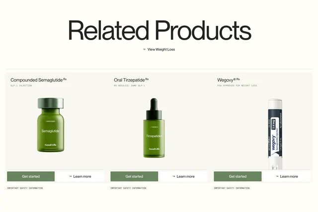 Good Life related products three-column grid, minimal, light-mode, light