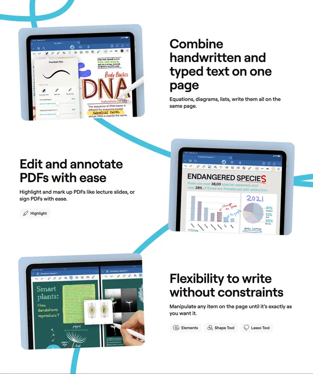 GoodNotes iPad feature flow section, minimal, light-mode, light