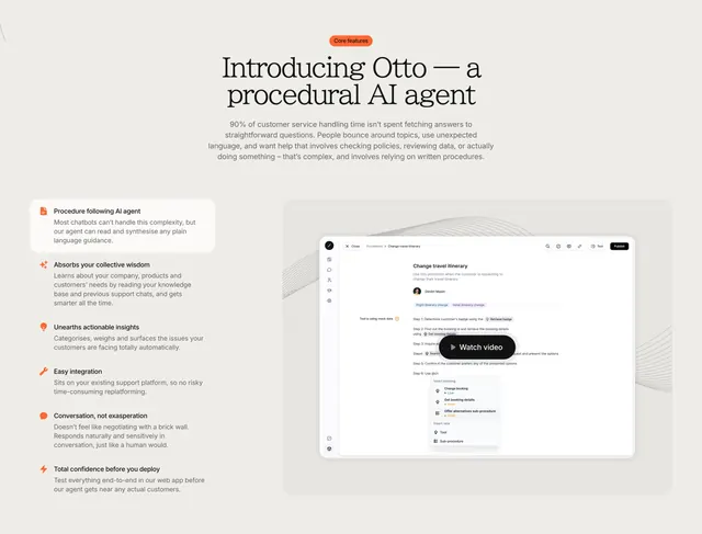 Gradient Labs feature list with product preview, light-mode, minimal, light